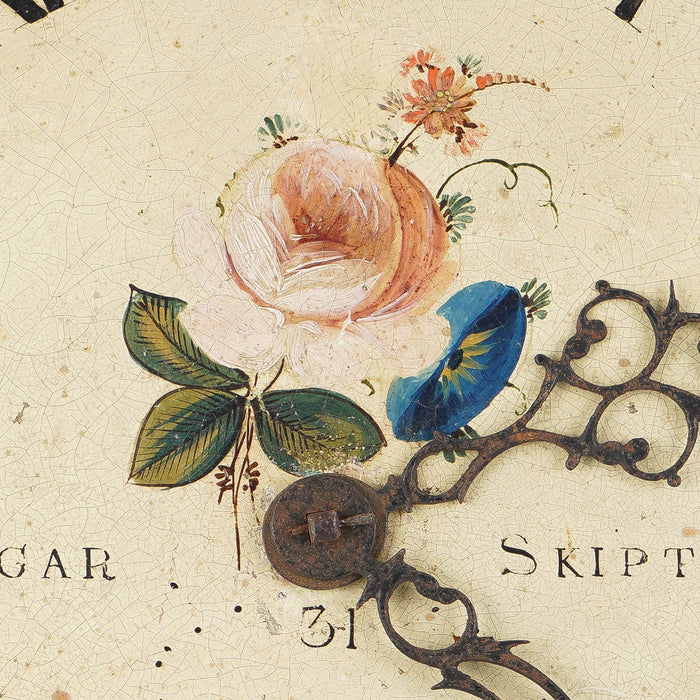 Japanned steel clock face with English roses by Edmund Sagar (1793-1805)