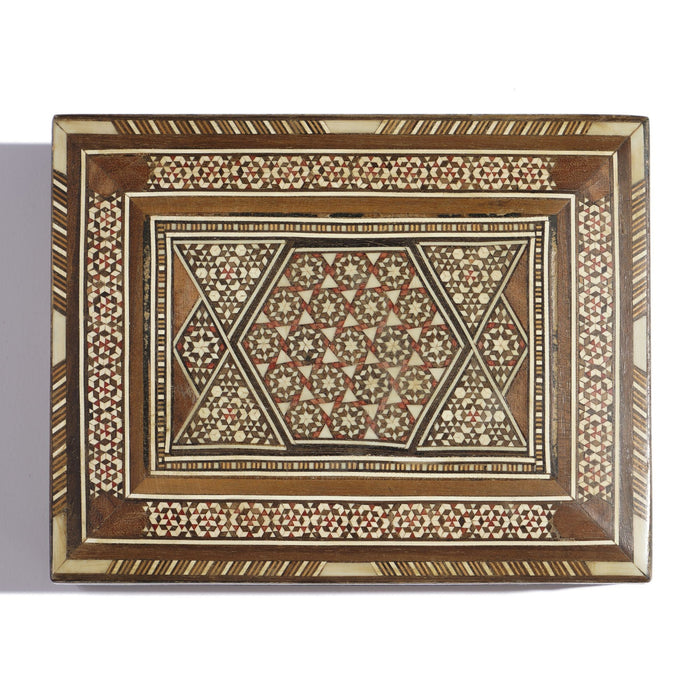 Intricately inlaid vintage Damascus box with hinged lid