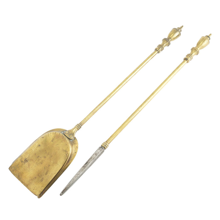 Pair of Academic Revival brass fire tools (c. 1950)