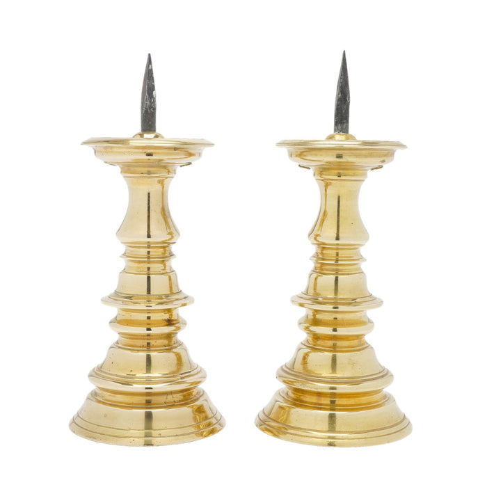 Pair of cast brass pricket candlesticks by Colonial Williamsburg (c. 1960)