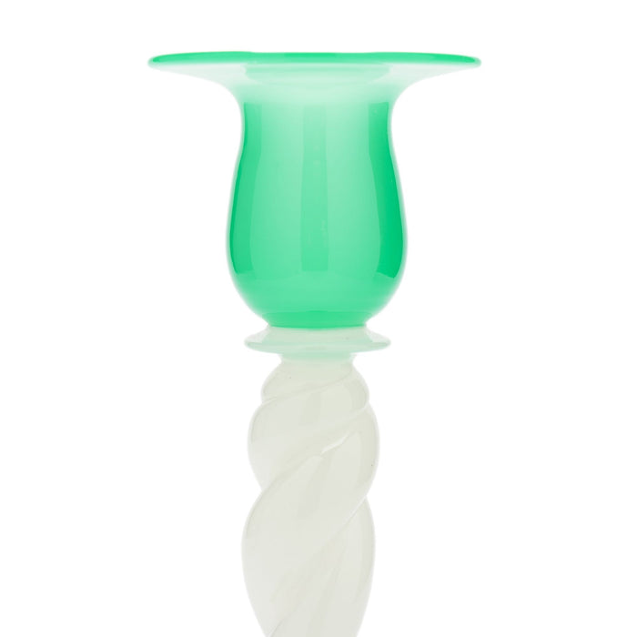 White opaline and jade glass candlestick by Steuben (c. 1925)