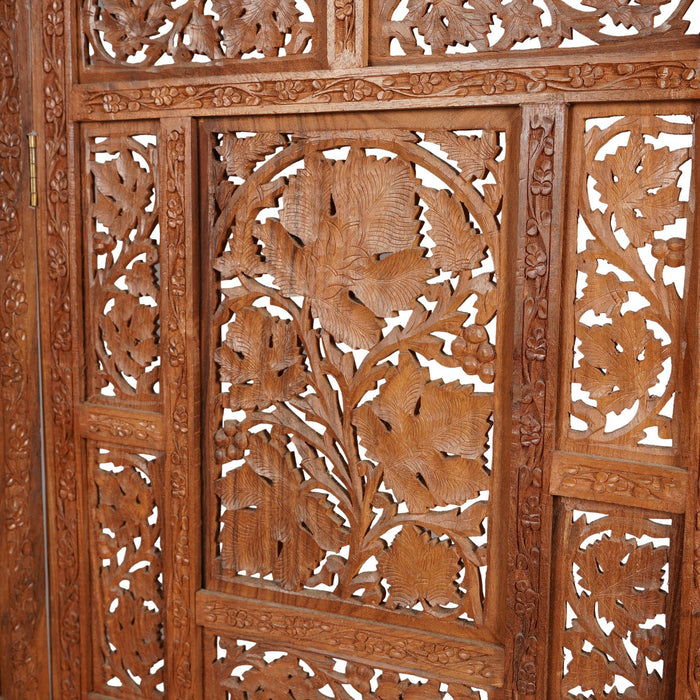 Indian carved & pierced teak folding screen (c. 1900-25)