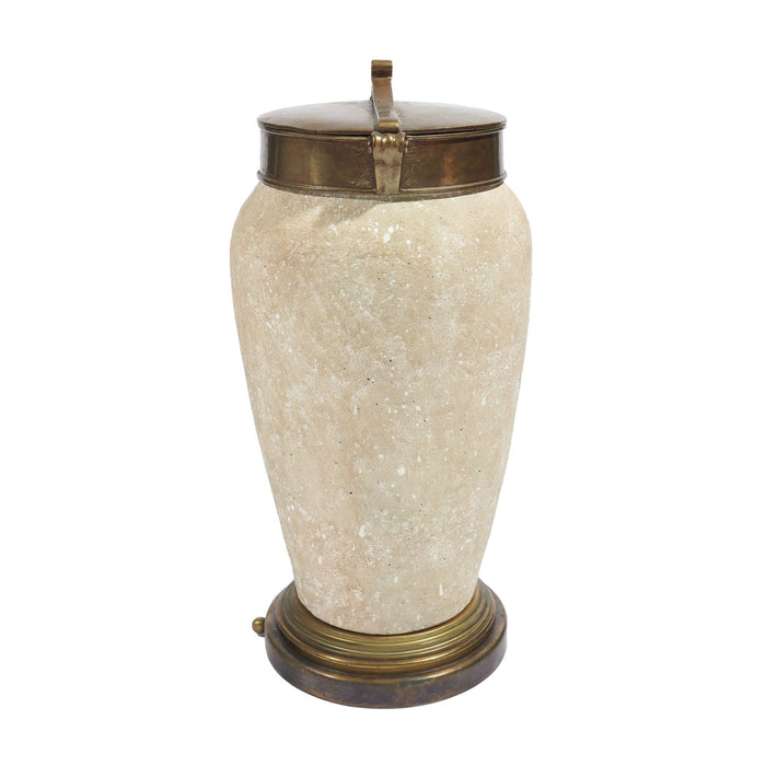 Tall ceramic jar with oxidized brass lid and base (c. 1900's)