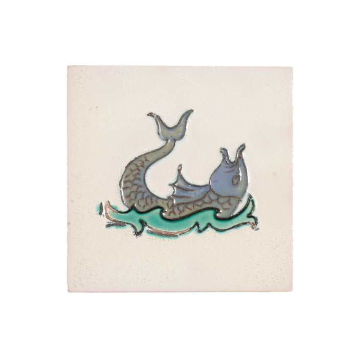 Set of 5 Belgian faience tiles of imaginary fish (c. 1920)
