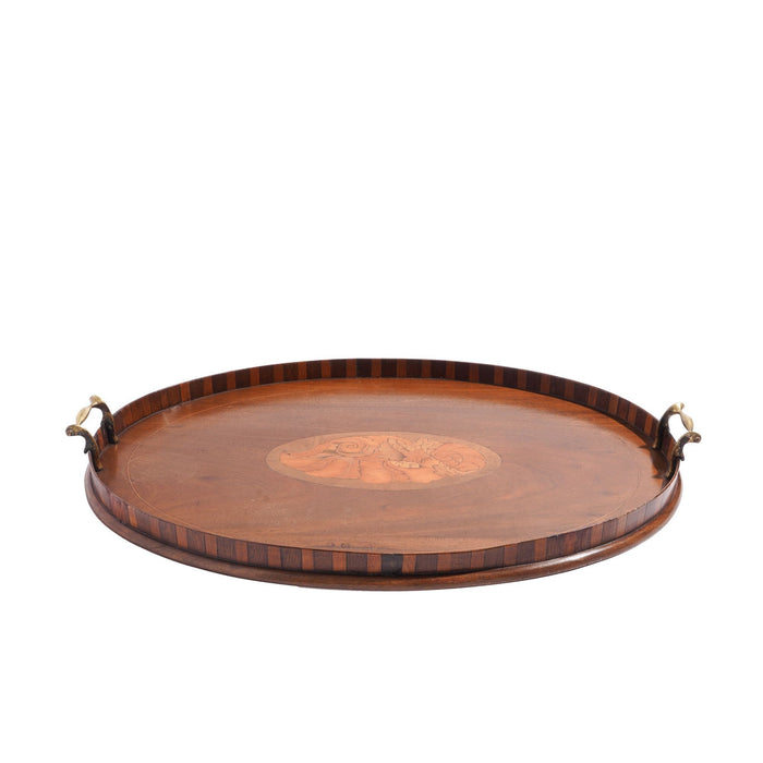 English inlaid serving tray with brass handles (c. 1800's)