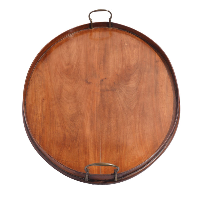 English oval mahogany standing rim tray with brass handles (c. 1850-1900)