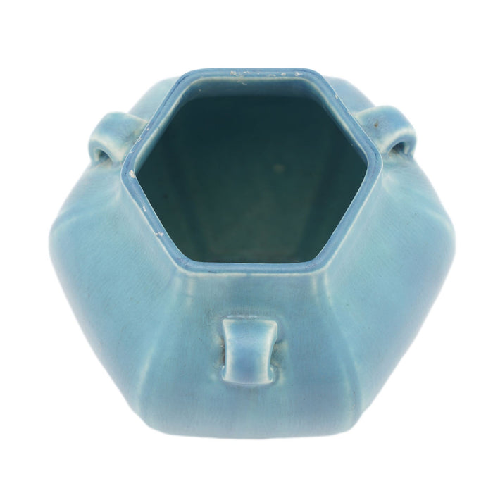 Rookwood hexagonal ceramic vase in a light blue matte glaze (1925)