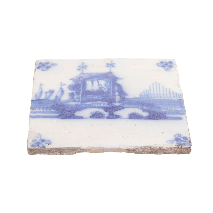 Set of 3 Delft faience tiles with architectural landscapes (c. 1700)