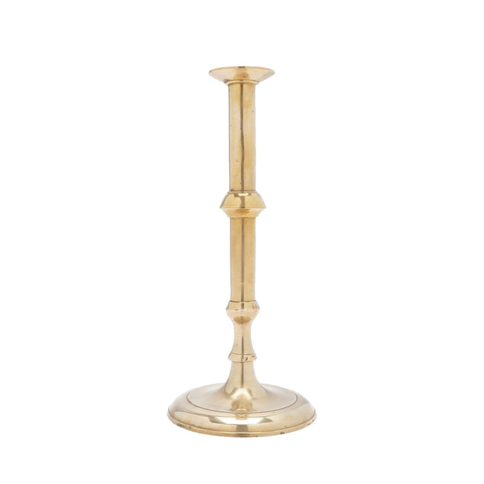 English Georgian cast brass cannon barrel candlestick (c. 1740)