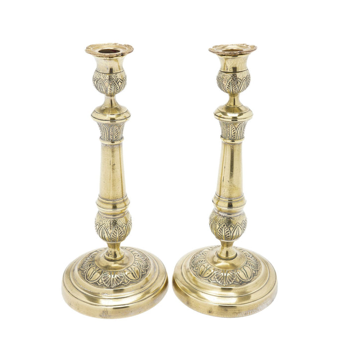 Pair of French Restoration silvered brass candlesticks (c. 1815-30)