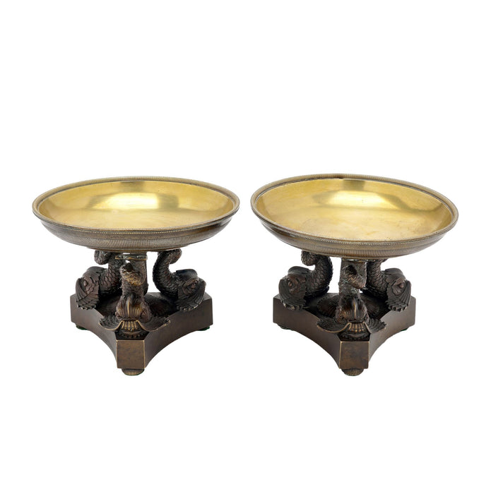 Pair of French Neoclassic bronze tazzas (c. 1800-25)