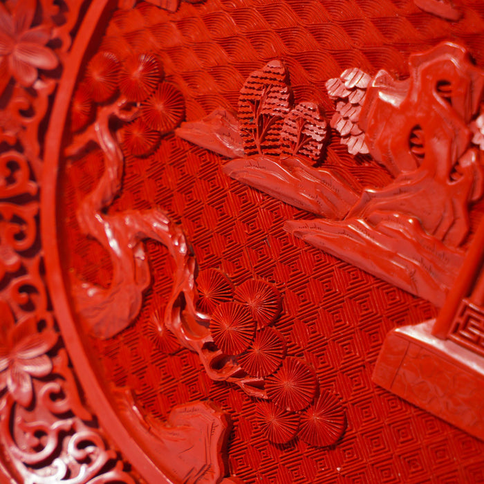 Chinese carved Cinnabar plate (c. 1950)