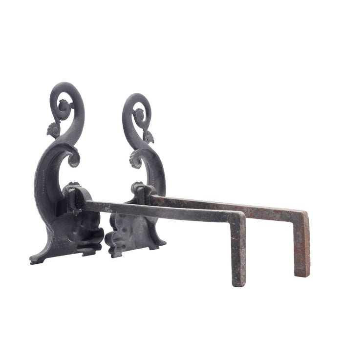 Pair of cast iron dolphin form andirons by Bradley & Hubbard (c. 1900)