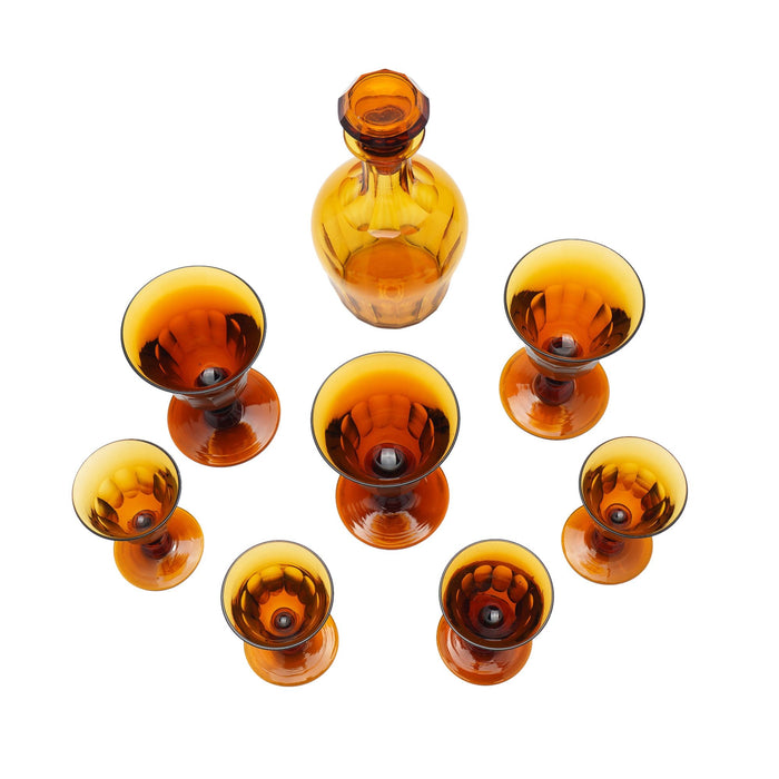 Set of amber glass stemware with decanter attributed to Phineas Dummer (c. 1830)