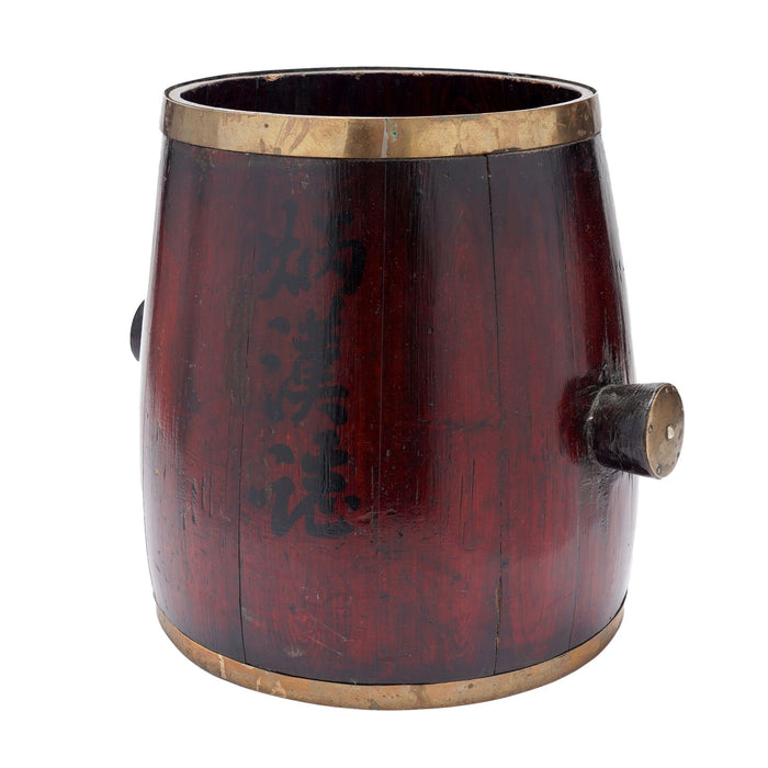 Chinese barrel form brass bound stave constructed grain measure (c. 1915)