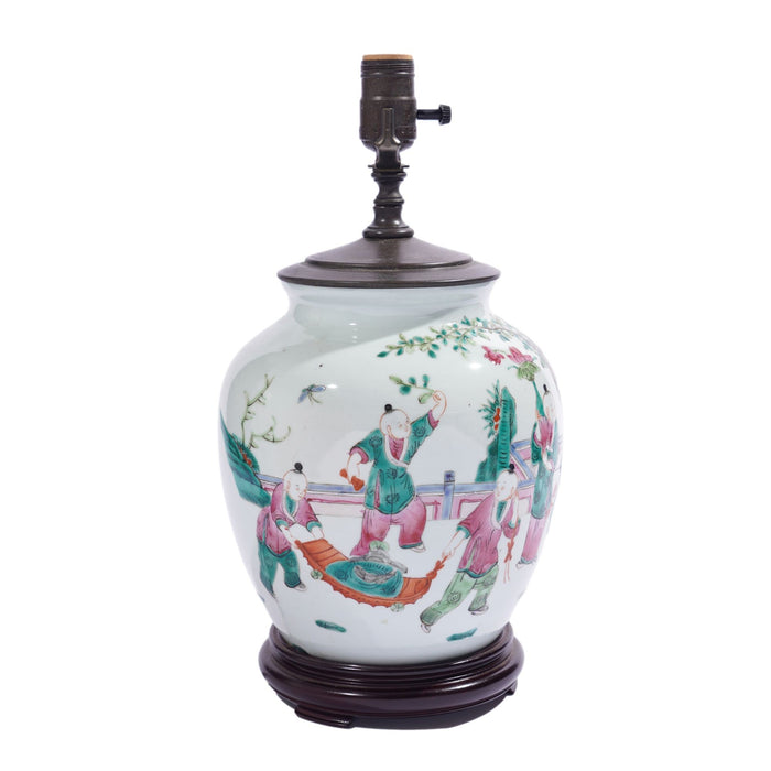 Chinese ginger jar lamp in polychrome enamels (c. 1890-1910)