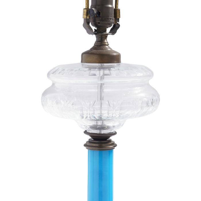 English brass and blue opaline glass oil lamp (c. 1850)