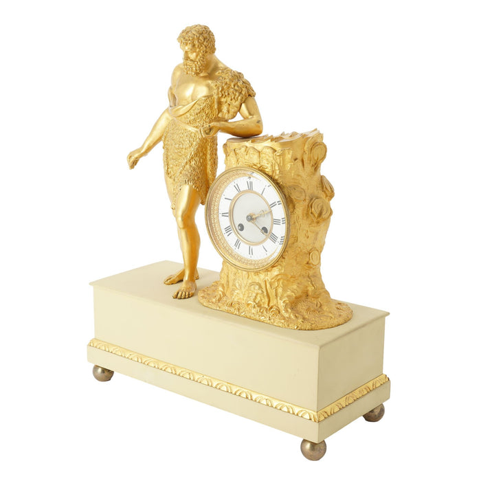 French Charles X period fire gilt bronze mantel clock (c. 1820-30)