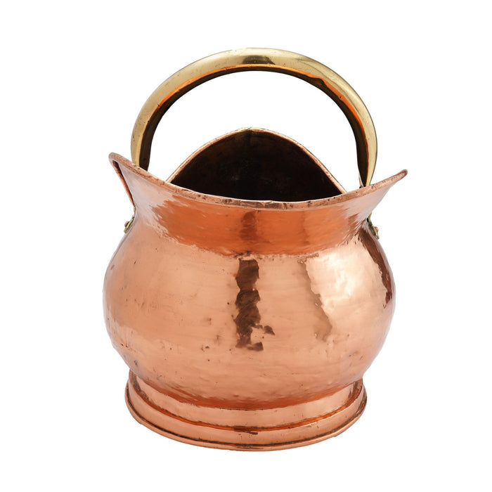 Helmet shaped copper coal hod on a circular footed base (1800's)