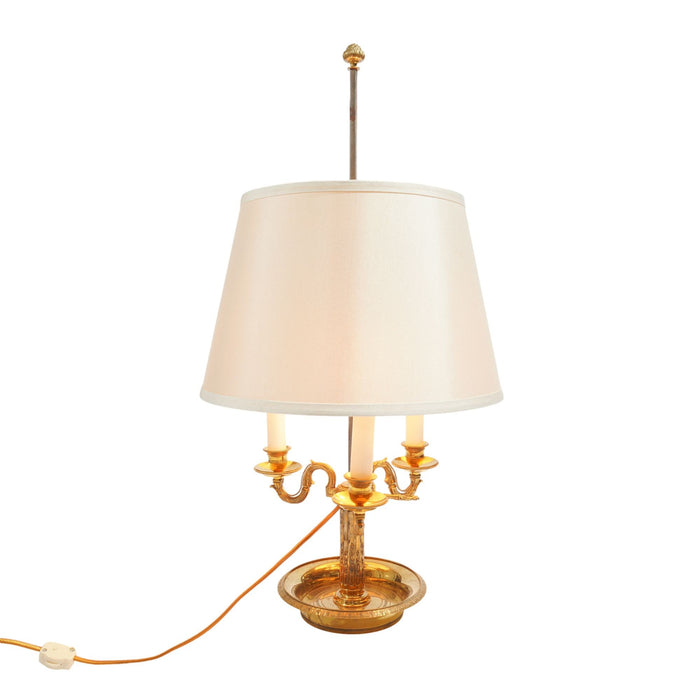 French Empire style cast brass three arm electrified lamp (c. 1935)