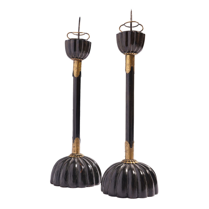 Pair of Japanese black lacquered altar sticks (c. 1800's)