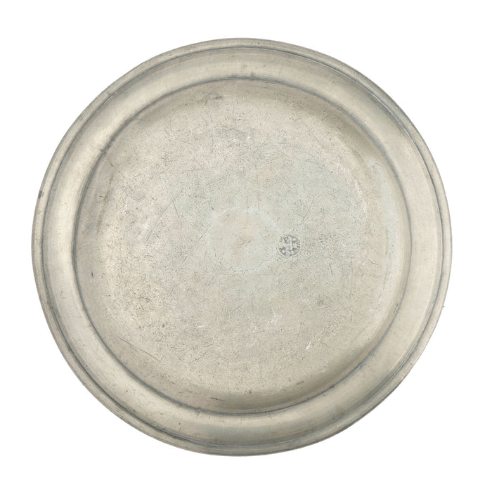 English pewter plate with flat rim & beaded edge, attributed to Henry Joseph (c. 1736)