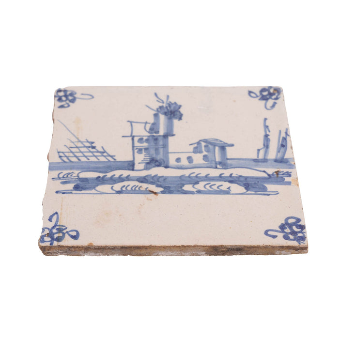 Pair of Delft faience tiles in cobalt blue (c. 1700's)