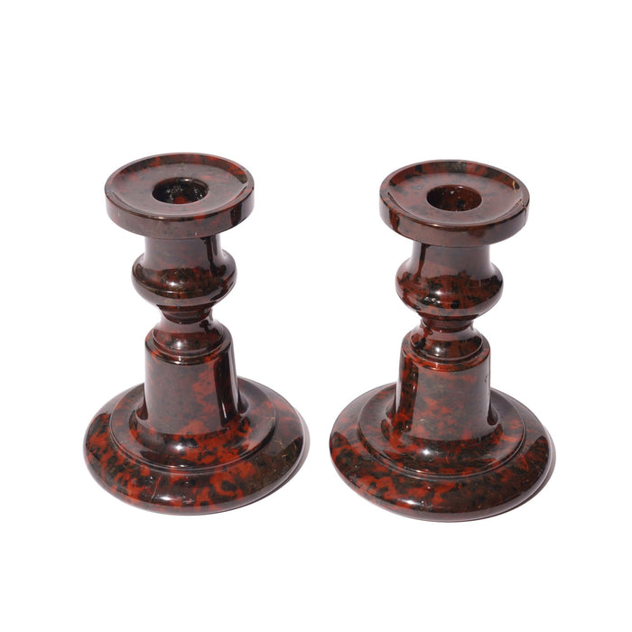 Pair of English turned serpentine candlesticks (c. 1835)