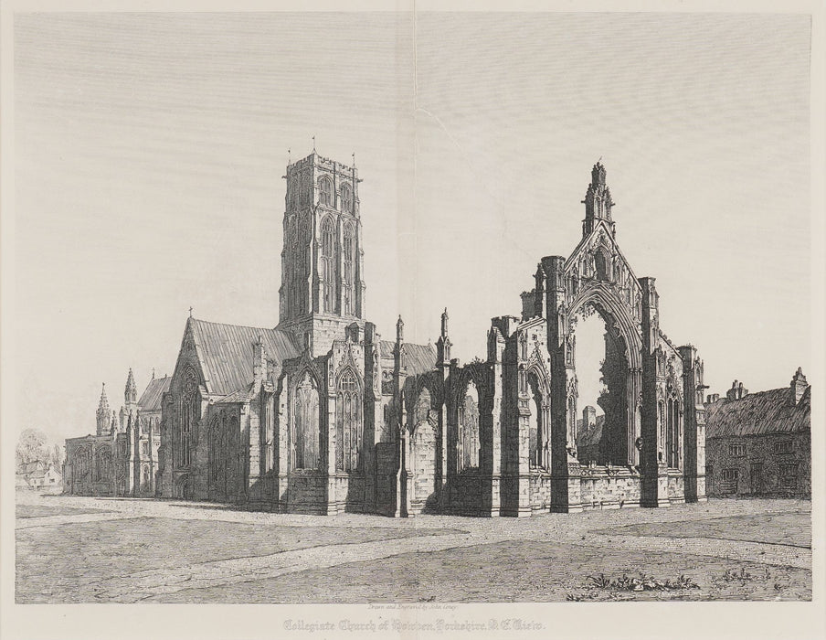 Pair of engravings of English gothic churches by John Coney (1819)