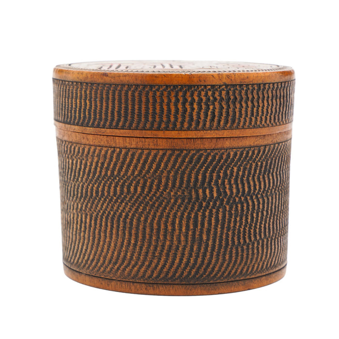 Japanese carved wood cylinder tea box (c. 1920)