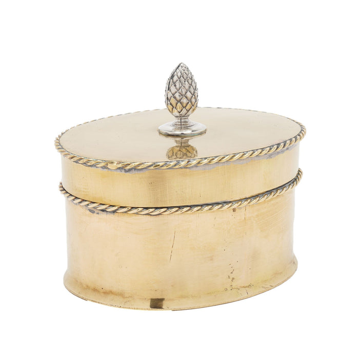 Oval Sheffield brass tea caddy (c. 1820-30)