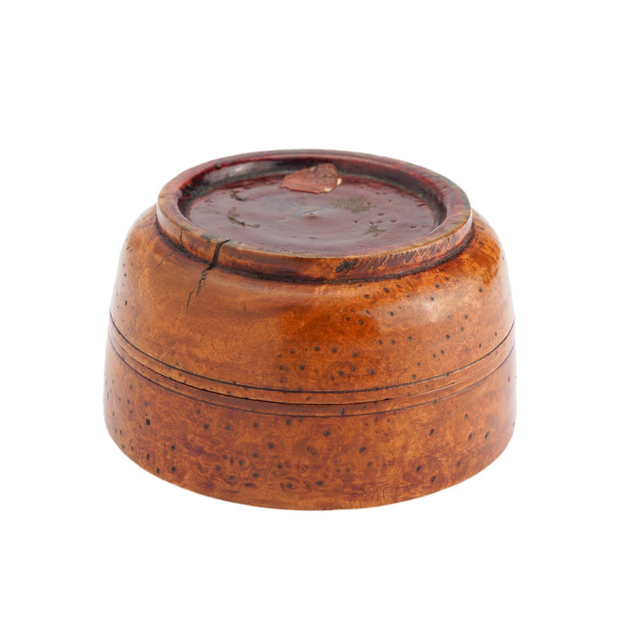 Chinese round burl wood box with cover (1800's)
