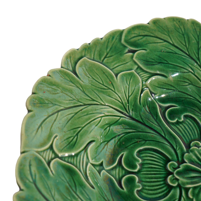 English majolica tea plate with leaf design (c. 1840)