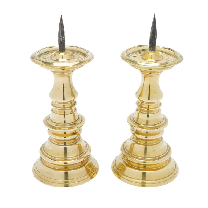 Pair of cast brass pricket candlesticks by Colonial Williamsburg (c. 1960)