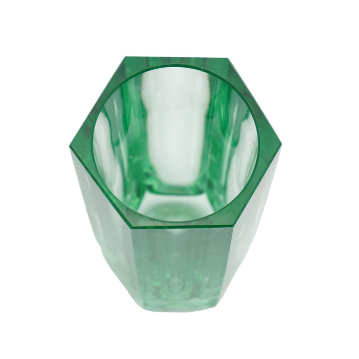 Hexagonal pane cut acid green art glass vase (c. 1950-70)