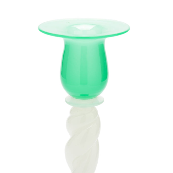 White opaline and jade glass candlestick by Steuben (c. 1925)