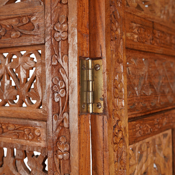 Indian carved & pierced teak folding screen (c. 1900-25)