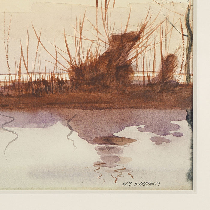 Watercolor of duck hunters on a punt by W.R. Sundholm