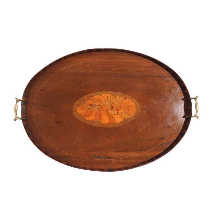 English inlaid serving tray with brass handles (c. 1800's)