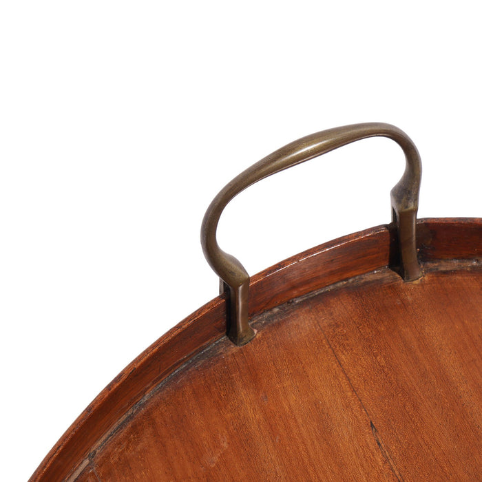 English oval mahogany standing rim tray with brass handles (c. 1850-1900)