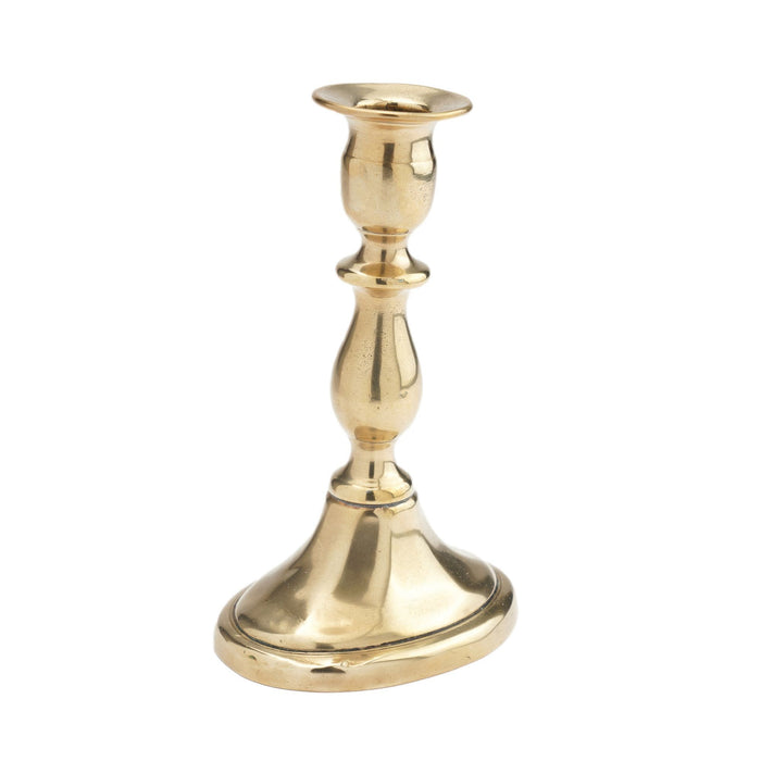 English cast brass oval base candlestick by William A. Harrison (1791-1818)