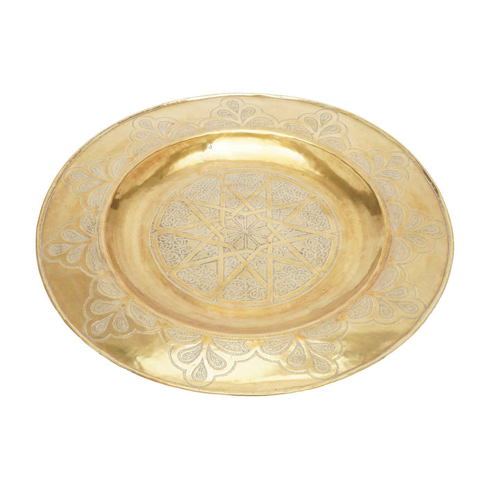 Large Moroccan engraved brass coffee tray (c. 1880-1910)