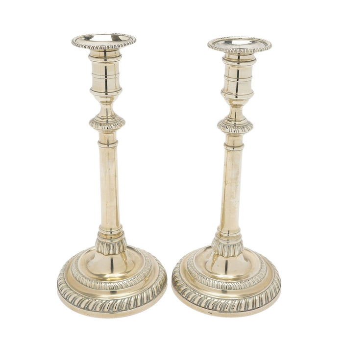 Pair of English Georgian cast paktong candlesticks (c. 1780)