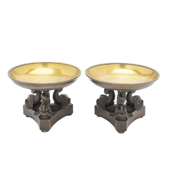 Pair of French Neoclassic bronze tazzas (c. 1800-25)