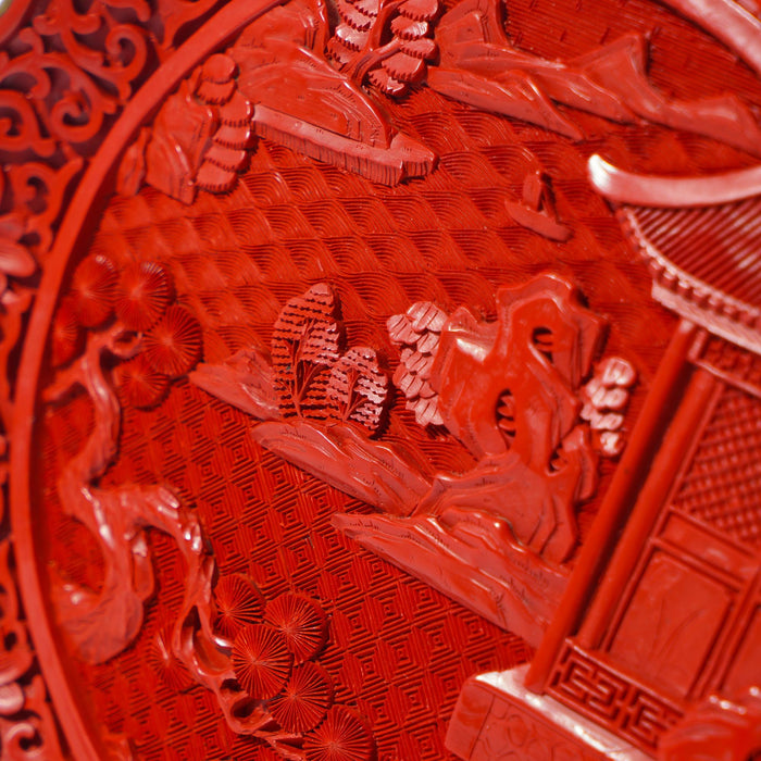 Chinese carved Cinnabar plate (c. 1950)