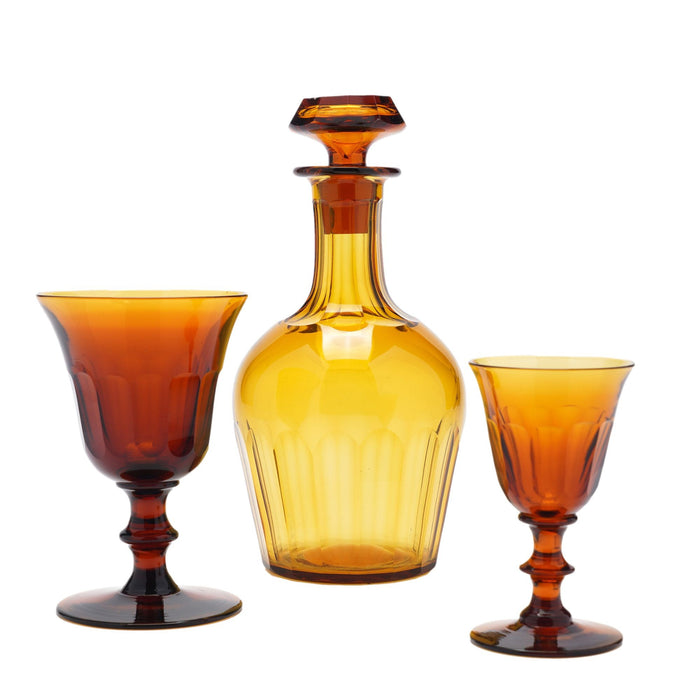 Set of amber glass stemware with decanter attributed to Phineas Dummer (c. 1830)