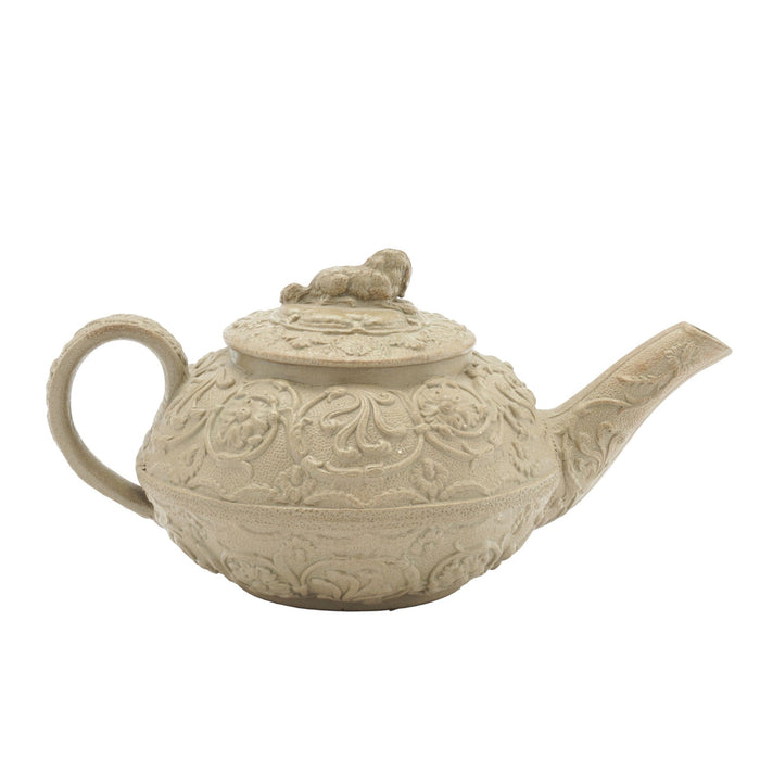 Stoneware teapot with spaniel lid finial by Wedgwood (c. 1829)