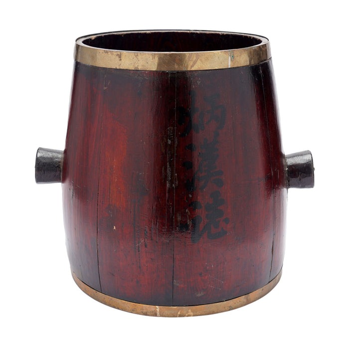 Chinese barrel form brass bound stave constructed grain measure (c. 1915)