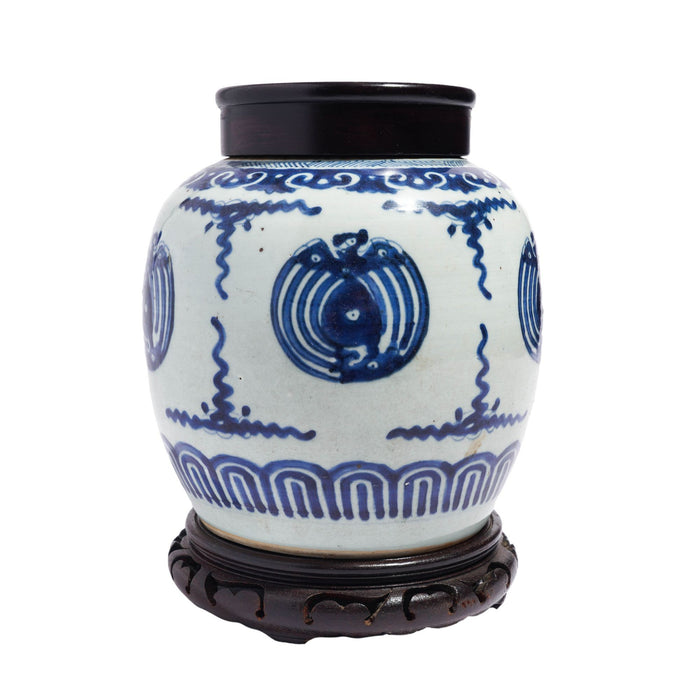 Chinese ceramic ginger jar on wood stand (c. 1661 -1722)