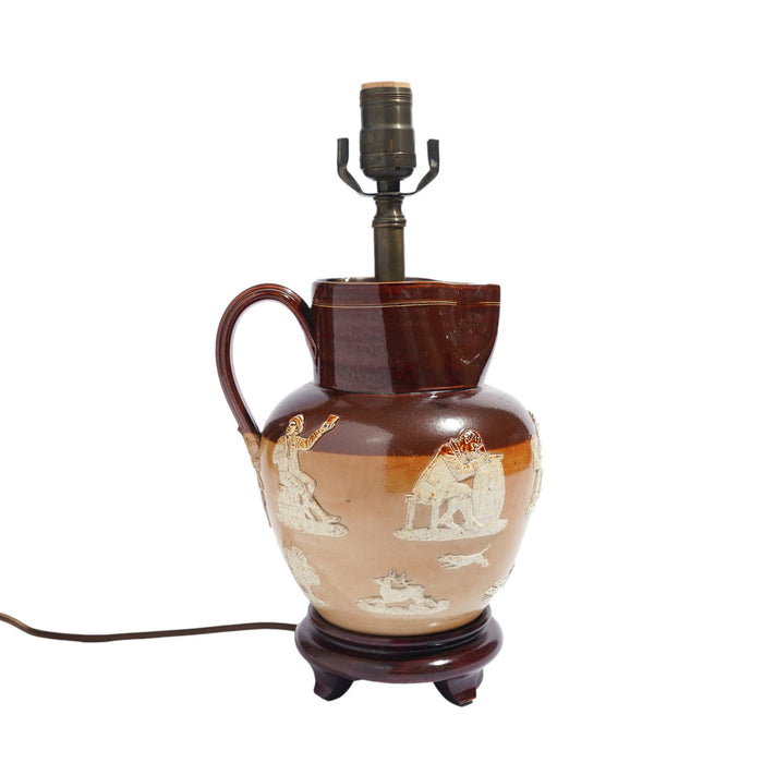 Doulton glazed stoneware pitcher mounted as a lamp (c. 1900's)